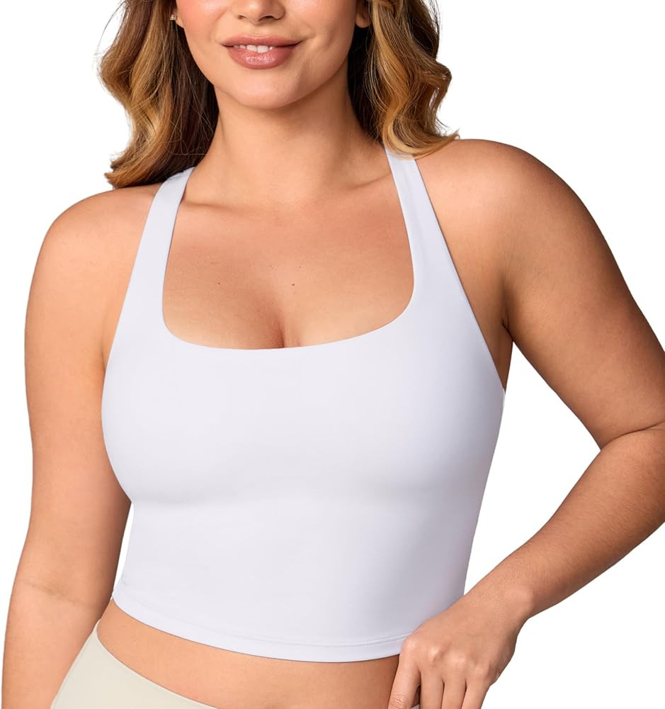 Hugcurve Adjustable Racerback Longline Sports Bras Square Neck Padded Yoga Workout Crop Tank Tops... | Amazon (US)