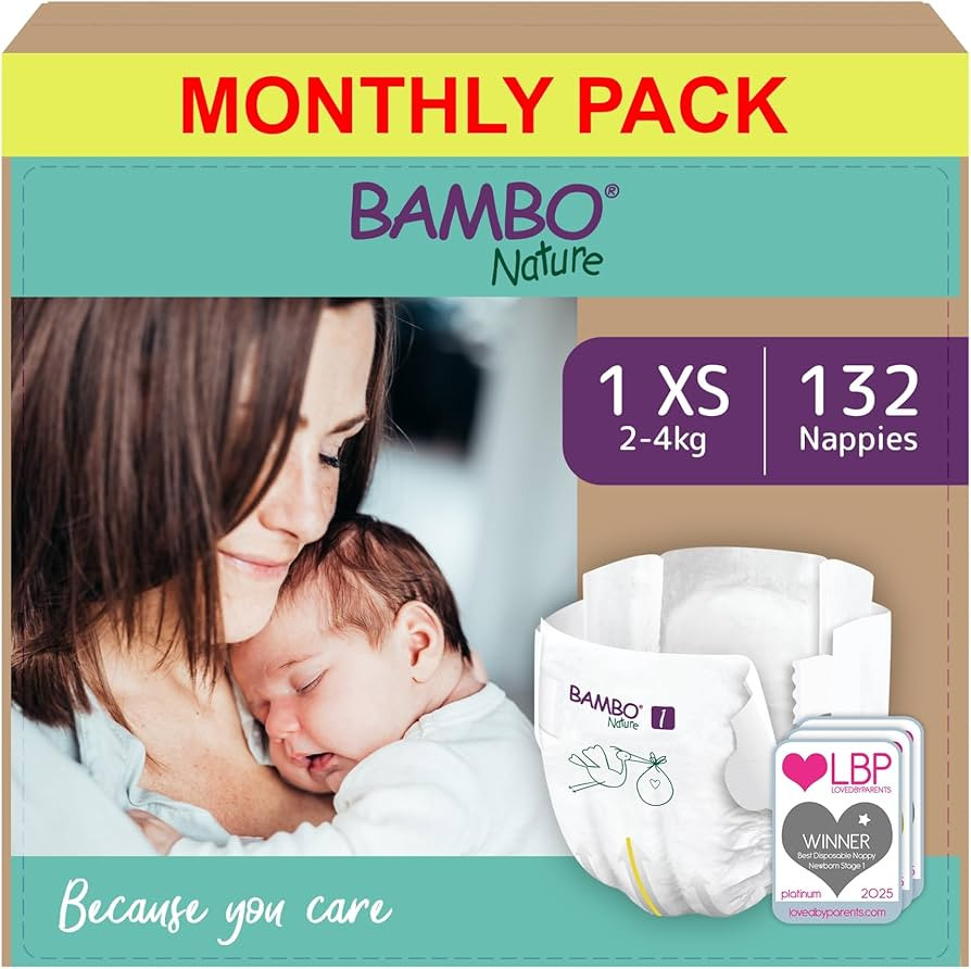Bambo Nature Premium Eco Nappies, Size 1 (4-9 lb/2-4 kg), 22PK, Eco-Labelled Newborn Nappy, Enhan... | Amazon (UK)