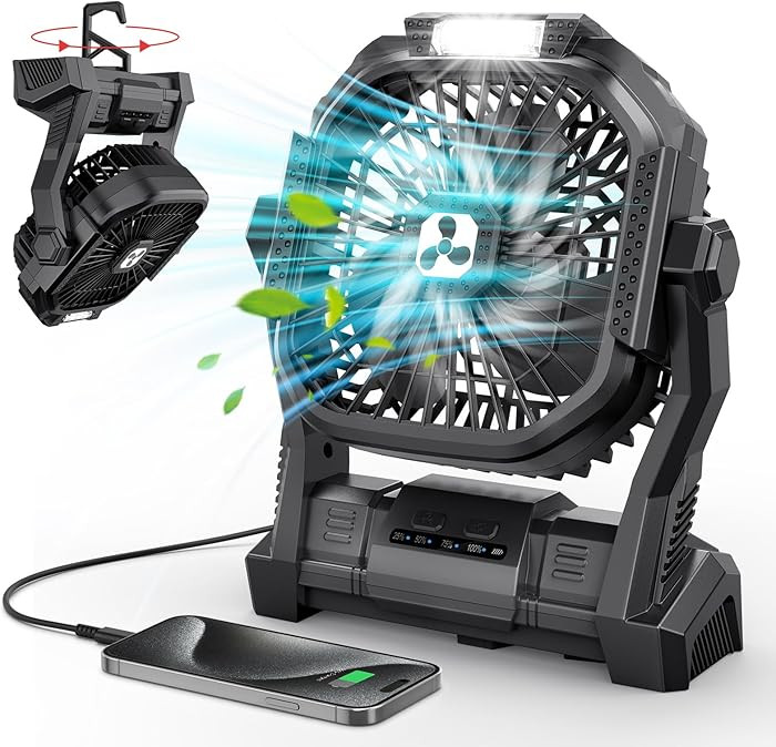 ONLYNEW Portable Fan Rechargeable, 20000mAh Cordless Battery Powered Fan with LED Lantern, USB C ... | Amazon (US)