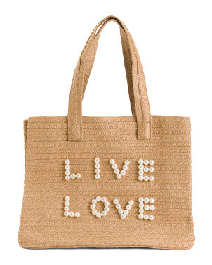 Live Love Handcrafted Oversized Straw Tote With Pearls | Handbags | Marshalls | Marshalls