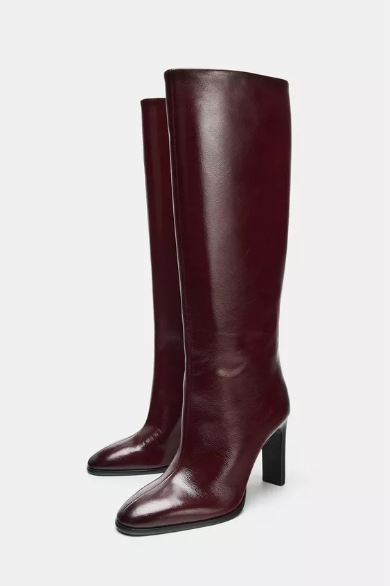 WIDE HEEL LEATHER BOOTS | Zara US