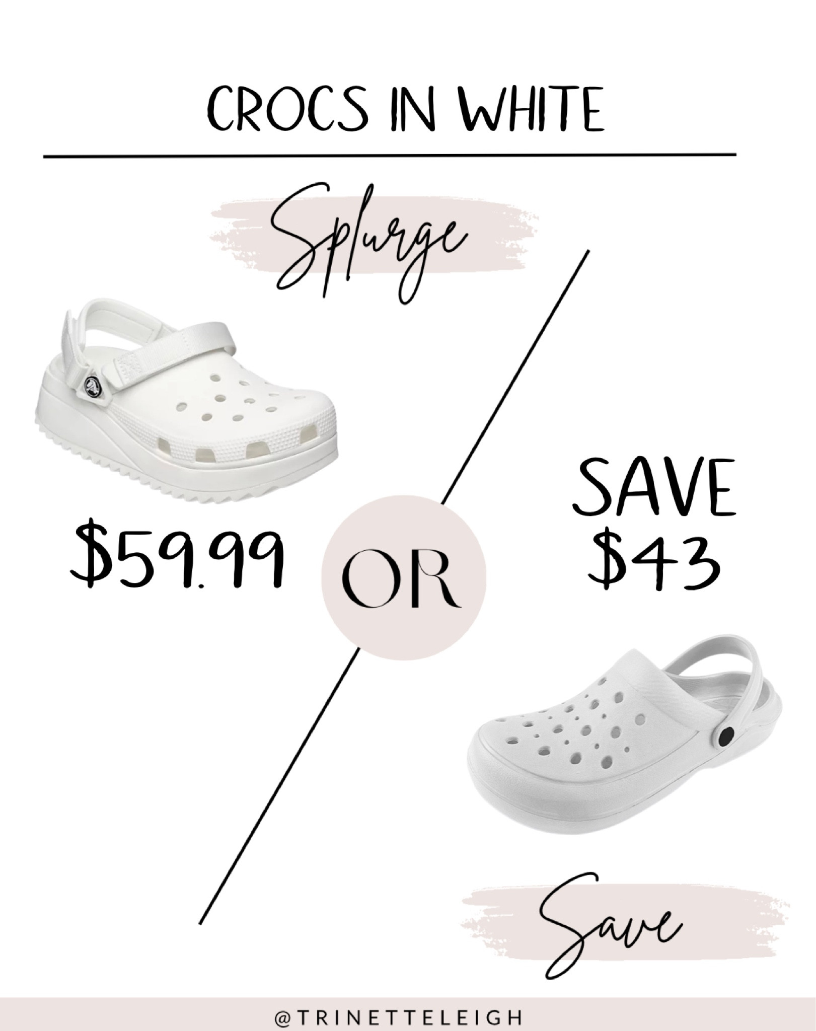 Save vs splurge. Crocs in white. Slip on shoes. Everyday shoes. LTK under 50.

#LTKshoecrush #LTKunder50 #LTKGiftGuide