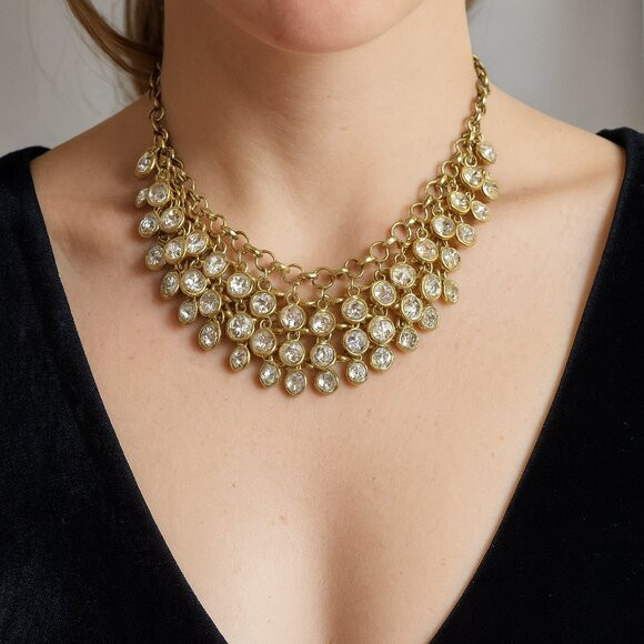 Vintage Signed 2028 Rhinestone Cluster Bib Necklace Gold Tone Crystal Statement | Poshmark