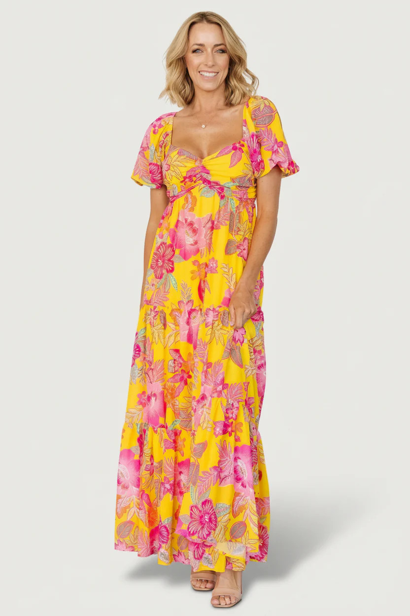 Darla Maxi Dress | Yellow + Pink Floral | Baltic Born