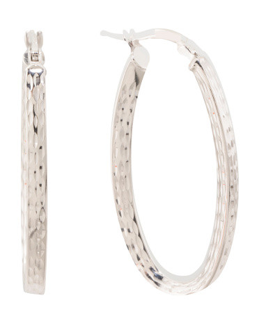 Made In Italy Sterling Silver Diamond Cut Oval Hoop Earrings | TJ Maxx