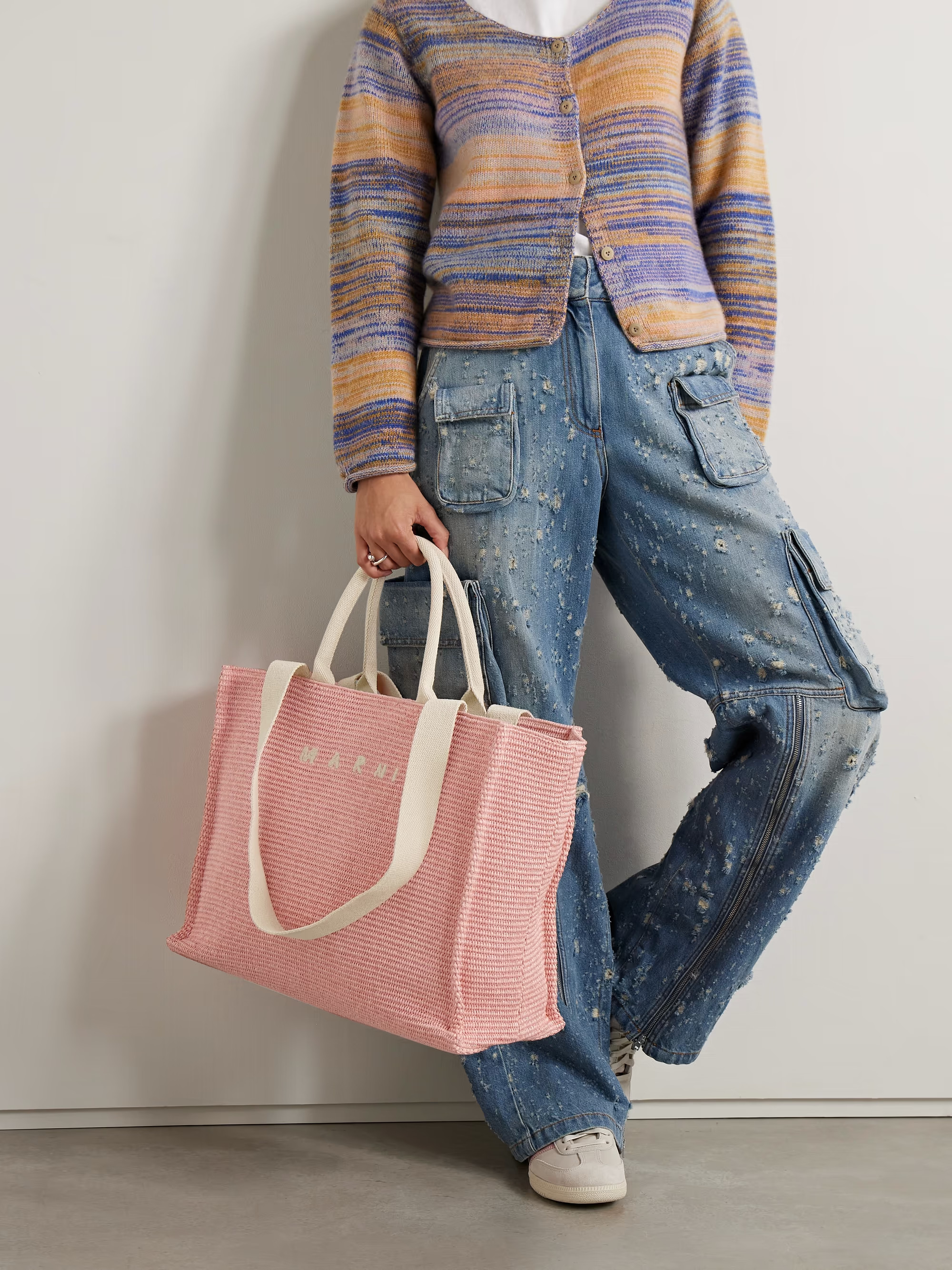 Basket large canvas-trimmed embroidered faux raffia tote | NET-A-PORTER (US)