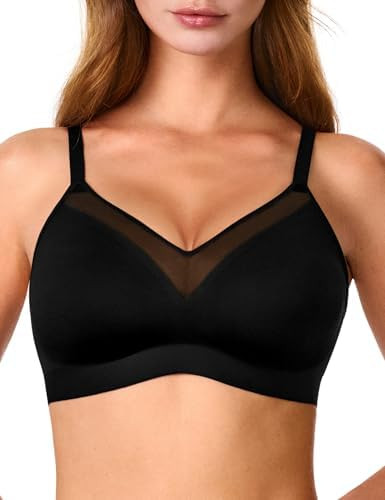 V Neck Mesh Wireless Bras for Women, Seamless Push Up Bralette No Underwire Bra Comfortable Every... | Amazon (US)