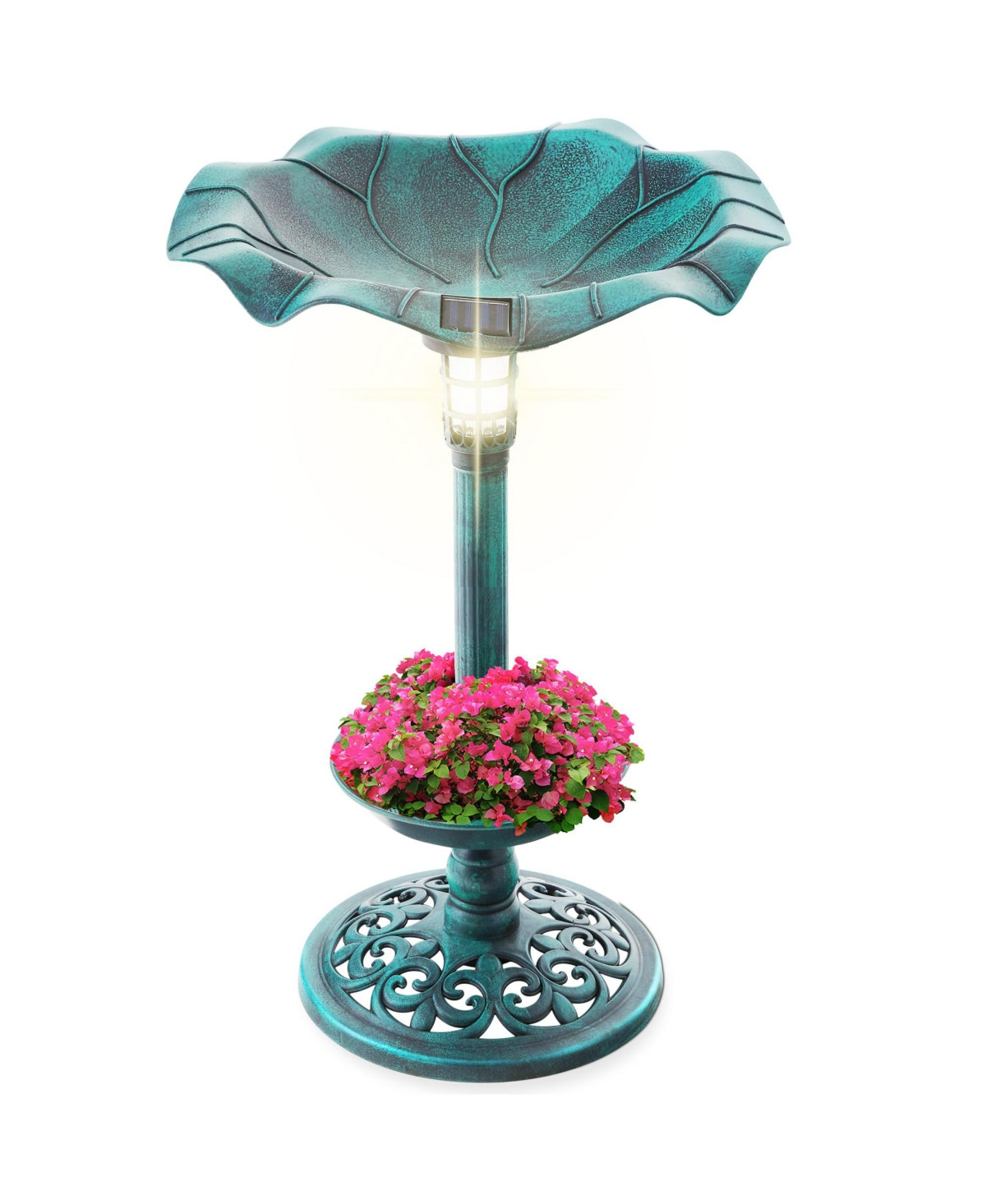 Best Choice Products Solar Lighted Pedestal Bird Bath w/ Planter, Integrated Panel - Green | Macy's