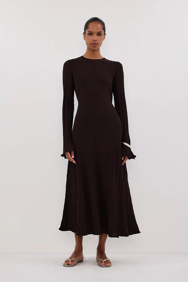 SYLVIA BITTER CHOC KNIT MIDI DRESS | DISSH