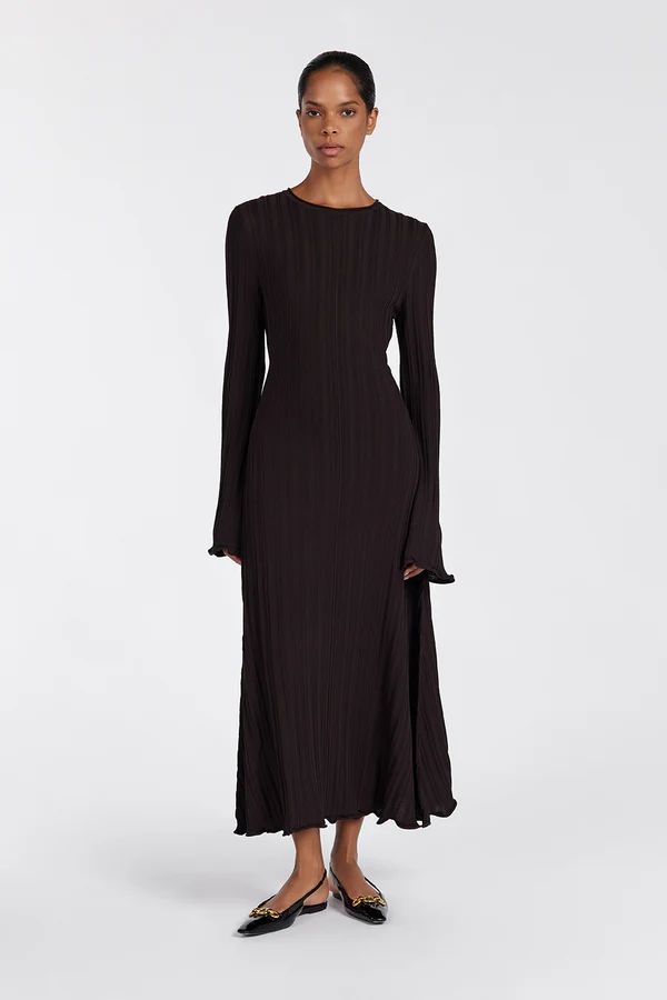 SYLVIA BITTER CHOC KNIT MIDI DRESS | DISSH