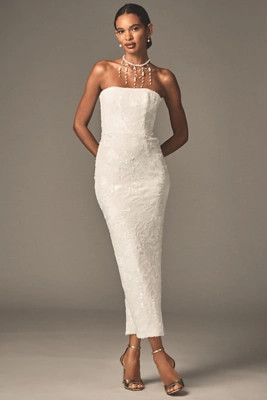 Helsi Leslie Strapless Sequin Lace Column Midi Dress | Anthropologie (US)