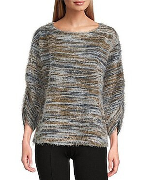 Slim Factor by Investments Alexa Boat Neck 34 Sleeve Fuzzy Knit Top - S | Dillard's