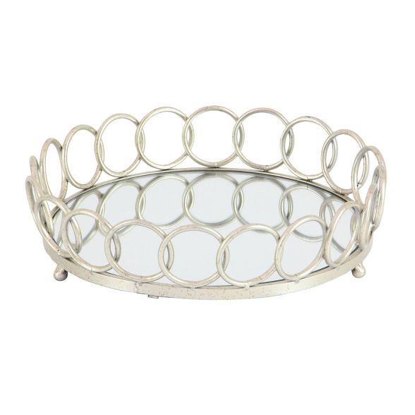 Modern Reflections Iron and Glass Mirror Round Ring Tray Set 2ct - Olivia & May | Target