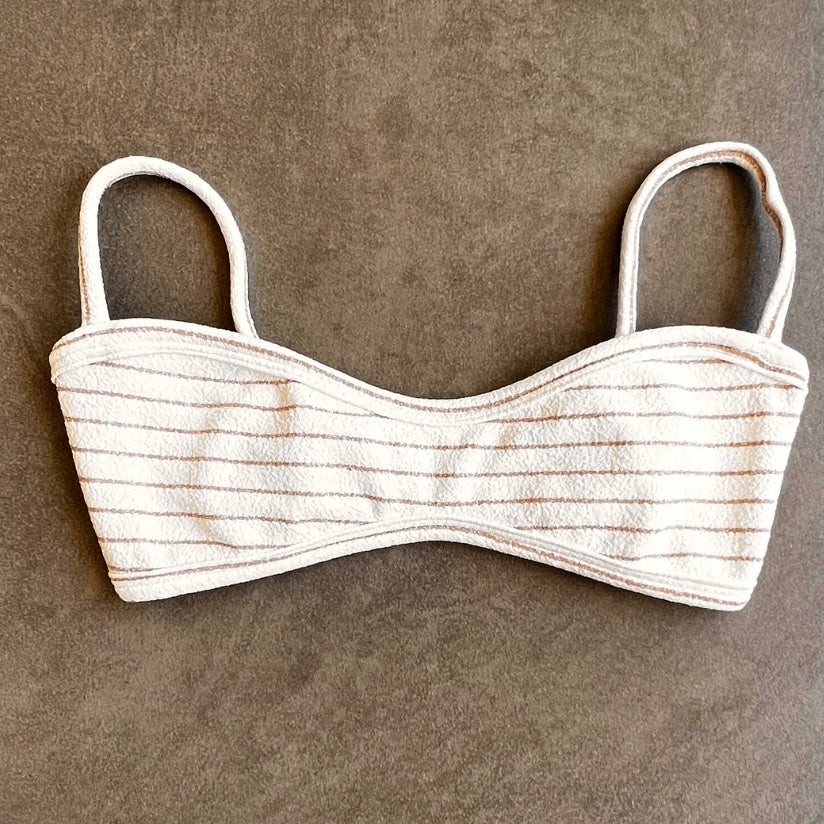 White & Brown Seashore Striped Textured Tati Bikini Top | MyBrazilianShop