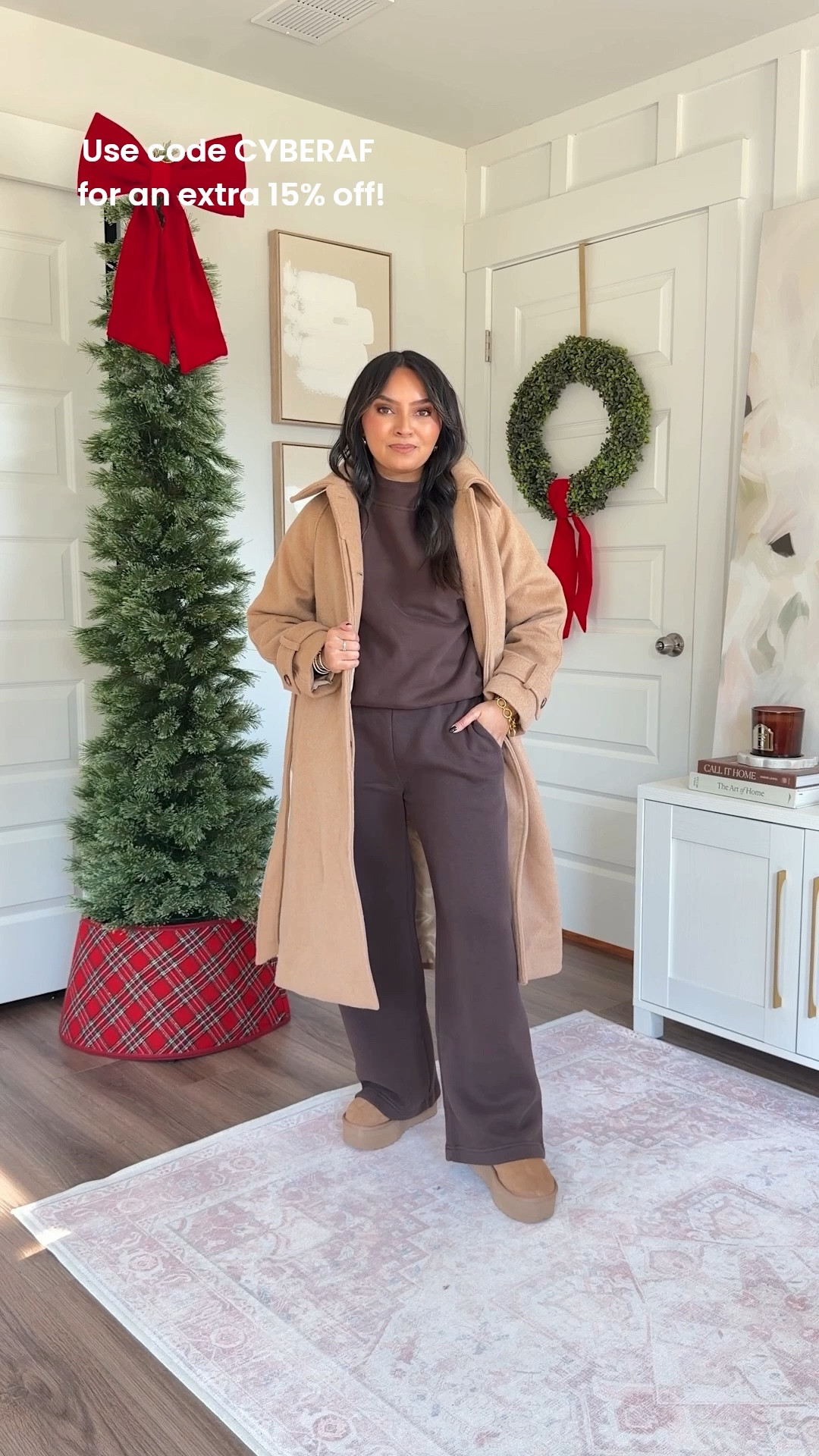 Dark coffee brown wide leg sweatpant size xs short TTS
Sweatshirt is sold out but i linked similar options
Uggs boots size 5 TTS
Camel coat size xs petite TTS

#LTKHoliday #LTKGiftGuide #LTKPetite