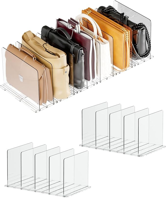 Adjustable Acrylic Purse Organizer for Closet Shelf – Clear Handbag Storage Divider, Pocketbook... | Amazon (US)