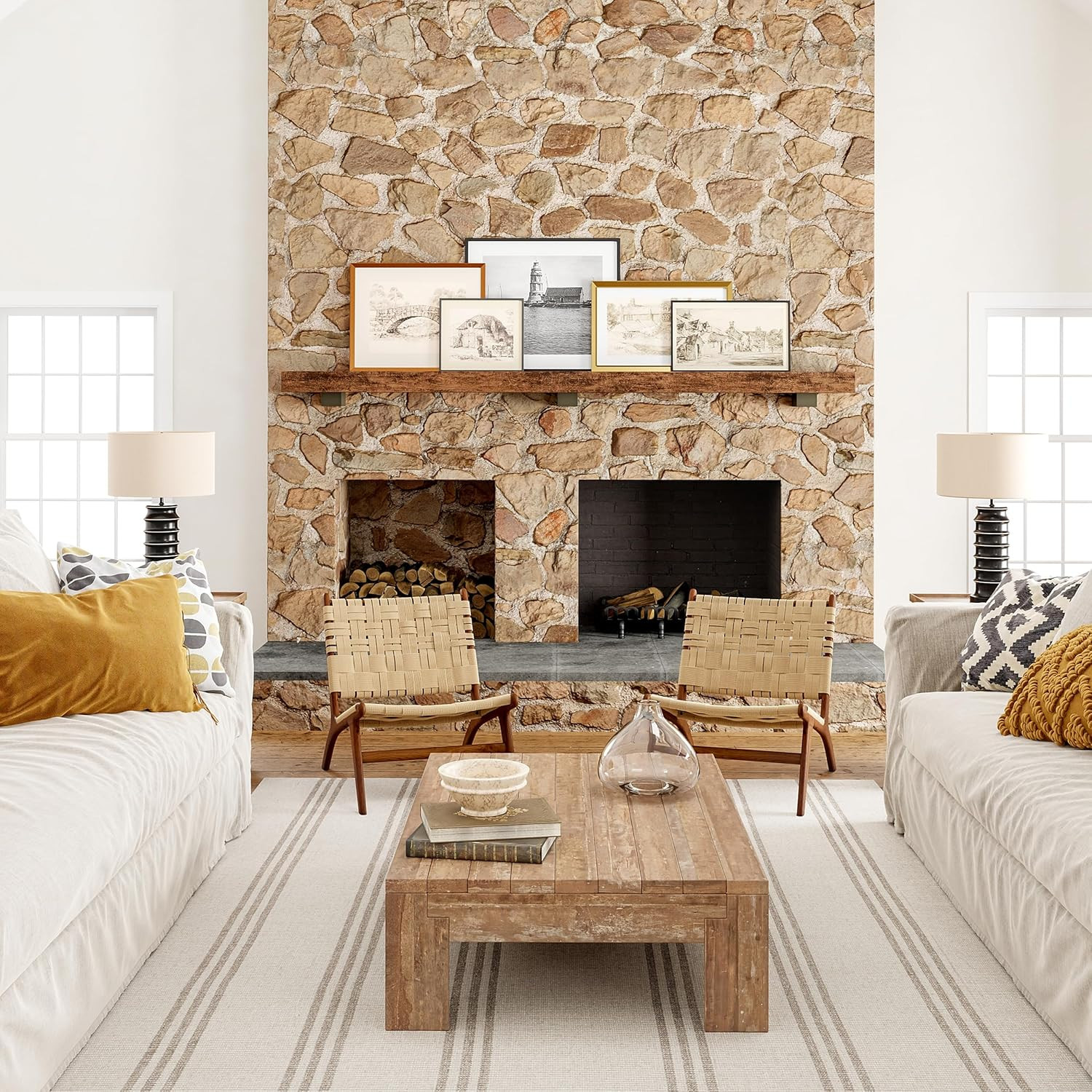 Rugs USA Hawthorn Ivory, 6' x 9', Handmade, Striped, Wool, Soft and Cozy, High Traffic, Stain Res... | Amazon (US)