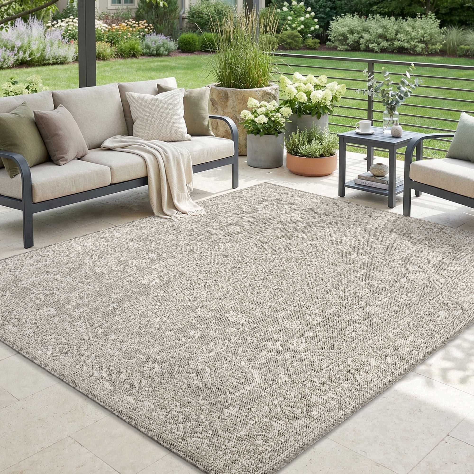 SIXHOME 5'x7' Outdoor Rug, Farmhouse Medallion Patio Rug, Indoor Outdoor Polypropylene Weave Text... | Walmart (US)
