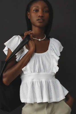 Maeve Ruffled Peplum Open-Back Top | Anthropologie (US)
