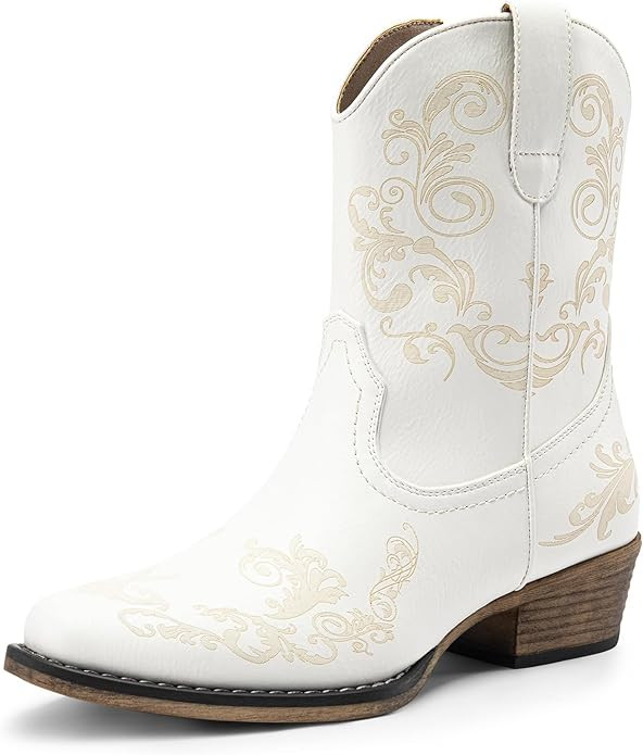 DREAM PAIRS Women's Cowboy Cowgirl Western Ankle Boots Low Chunky Heels Square Toe Fall Short Boo... | Amazon (US)