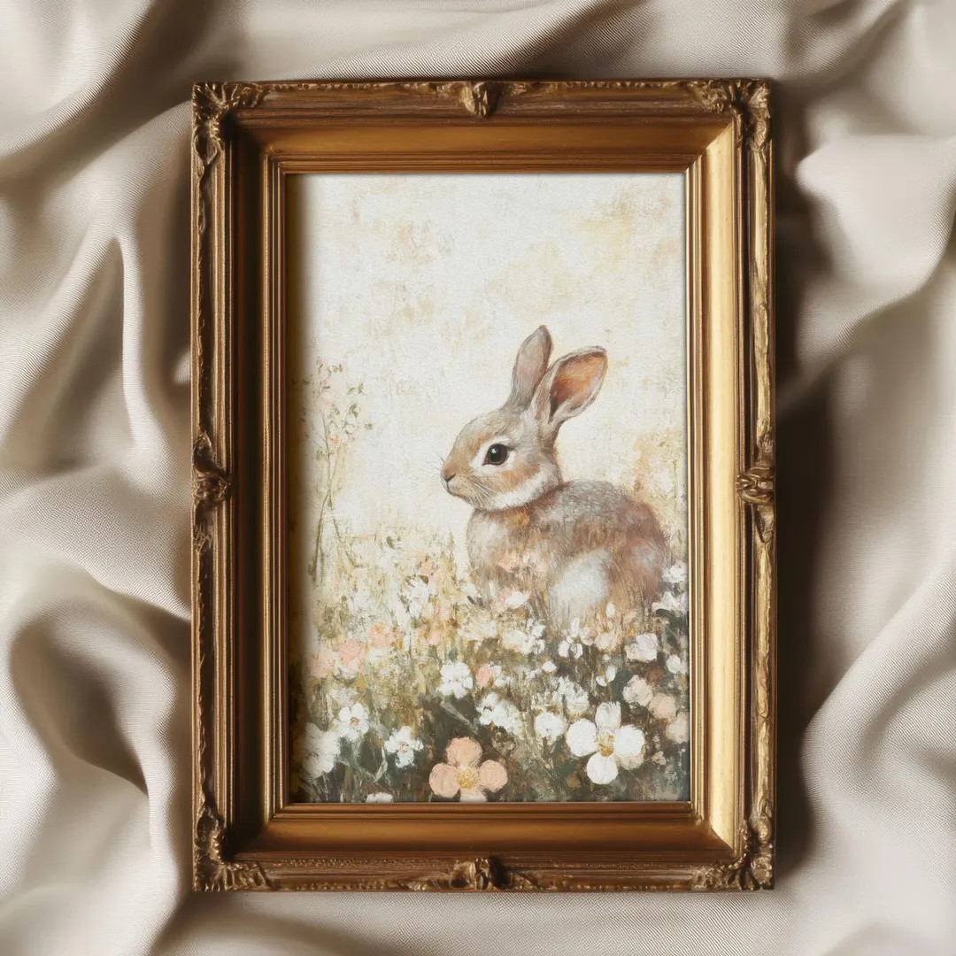 Little Rabbit Muted Print Soft Color Vintage Bunny Wall Art Cottage Easter and Spring Decor PRINT... | Etsy (US)