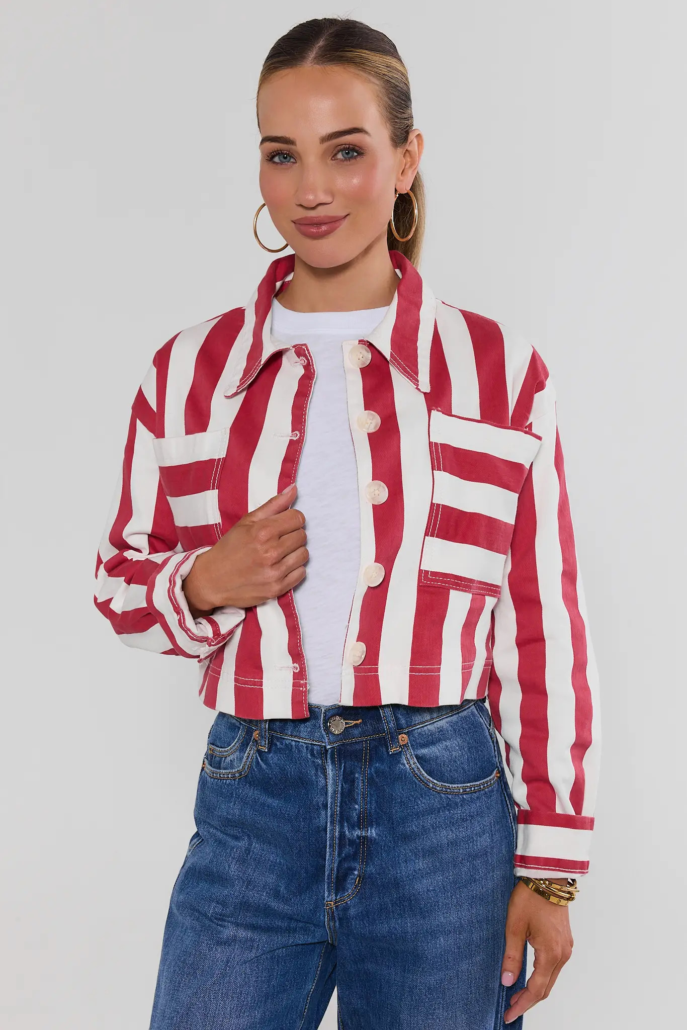 Red Striped Cropped Jacket | Avara