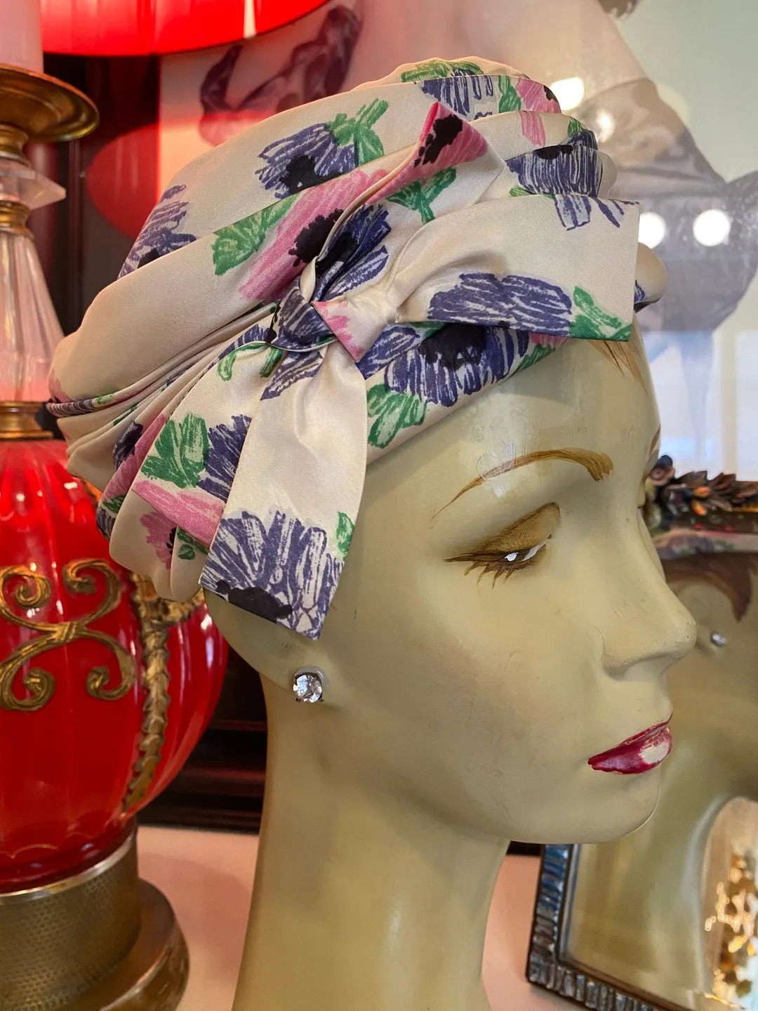 vintage 1960s neiman marcus floral pleated turban hat 60s fashion pillbox mcm | Etsy (US)