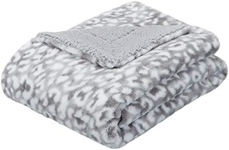 Amazon Basics Fuzzy Faux Fur Sherpa Throw Blanket, 50"x60" - Gray Snow Leopard | Amazon (US)