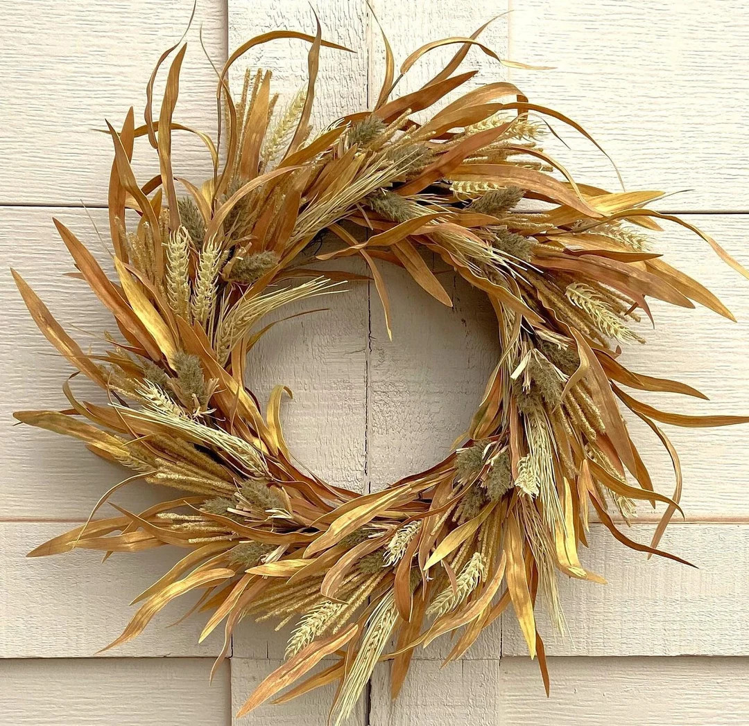 Fall Wreath Wheat Neutral Autumn Decor Natural Wreath Front Door Thanksgiving Wreath Fireplace Ma... | Etsy (US)