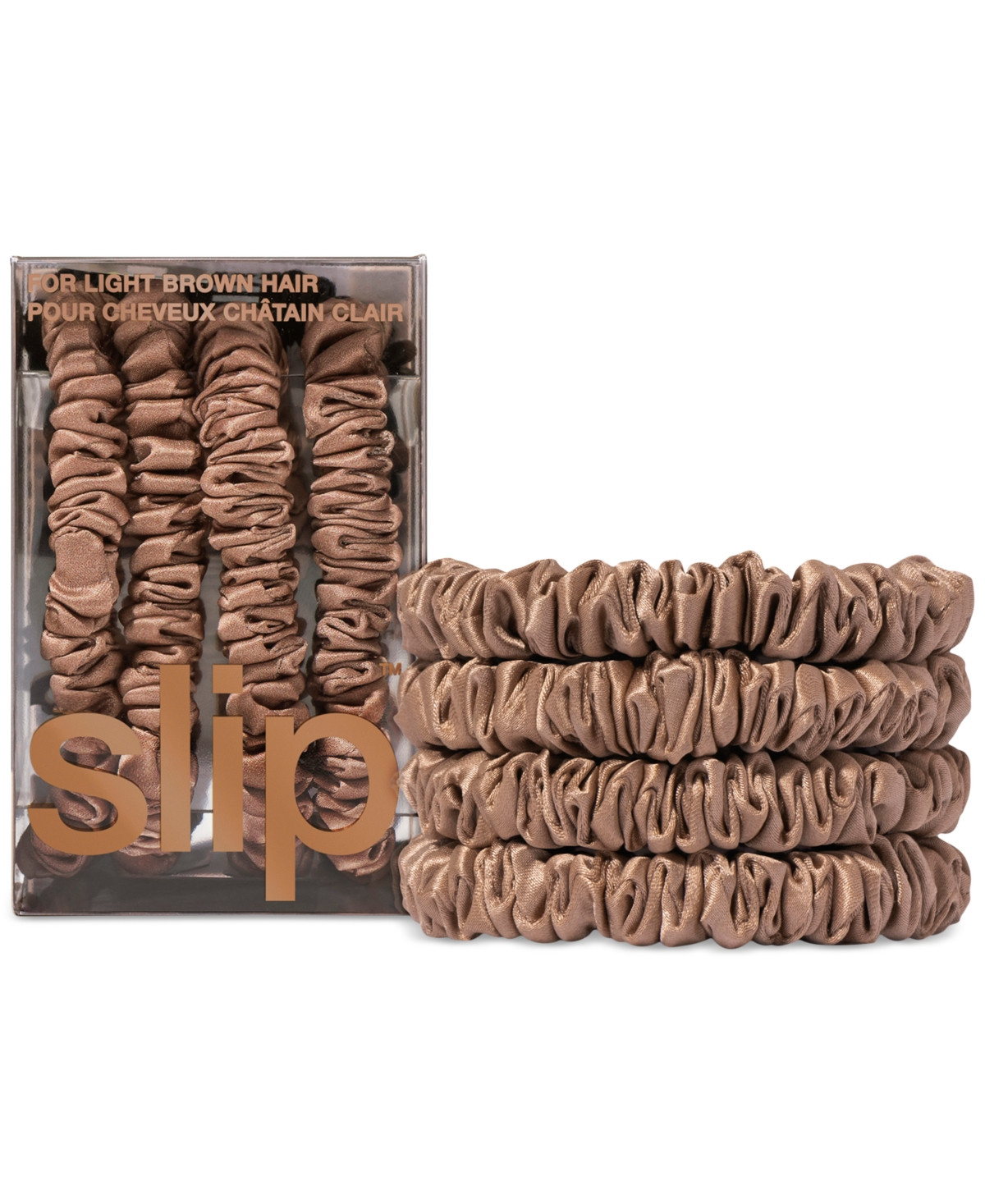 Slip 4-Pc. Pure Silk Back-to-Basics Skinny Scrunchies Set - Light Brown | Macy's