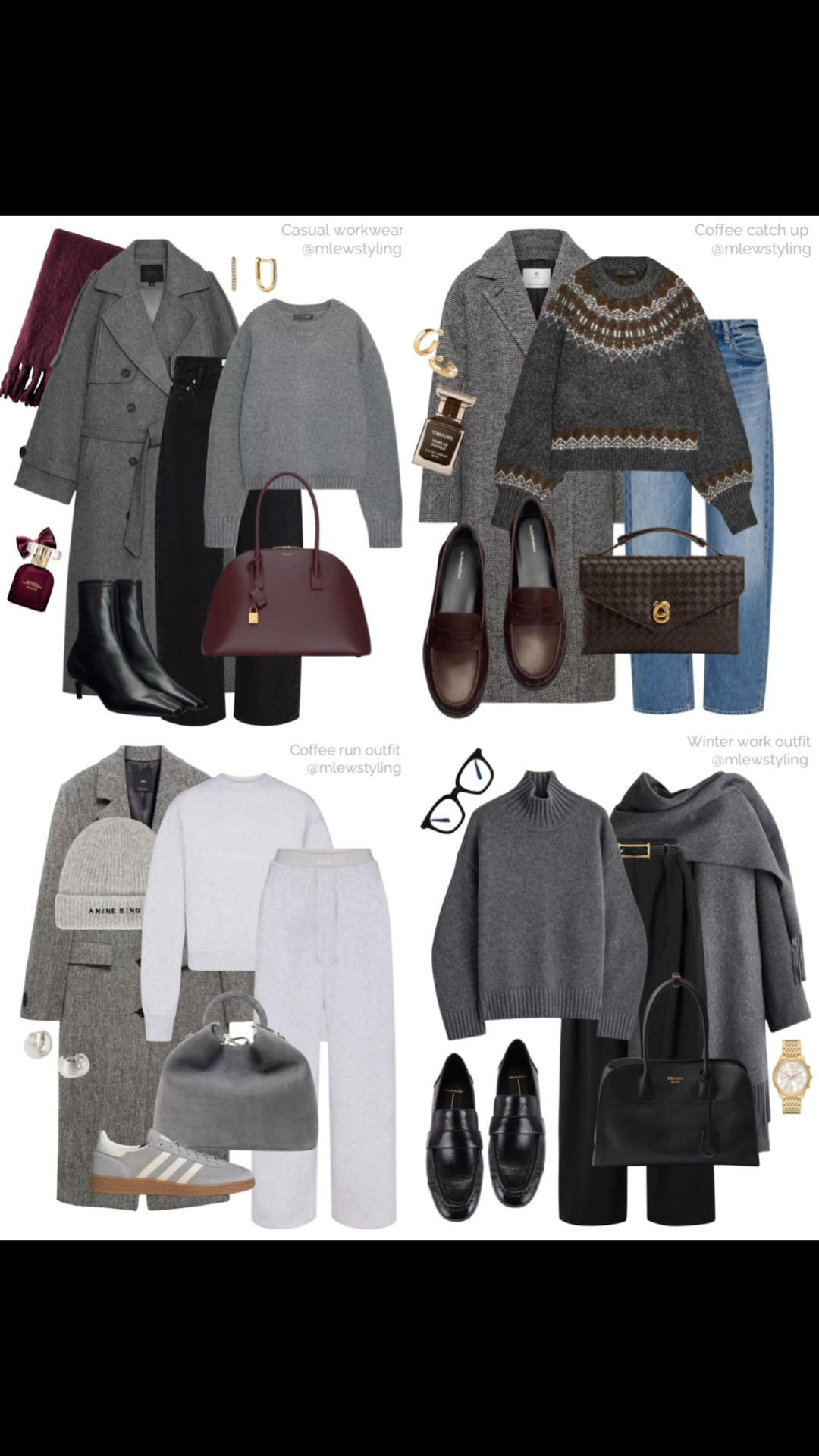 Grey wool coat outfit ideas 🩶

Tags: winter outfit, casual workwear, office outfit, mango winter coat, new in Zara fair isle sweater, ysl burgundy bag, black leather boots, barrel leg jeans, skims sweatsuit, scarf coat, leather loafers, Prada tote bag, blue light glasses, coffee run outfit, suede bag, gold watch, cashmere turtleneck jumper 

#LTKWorkwear #LTKHoliday #LTKootd