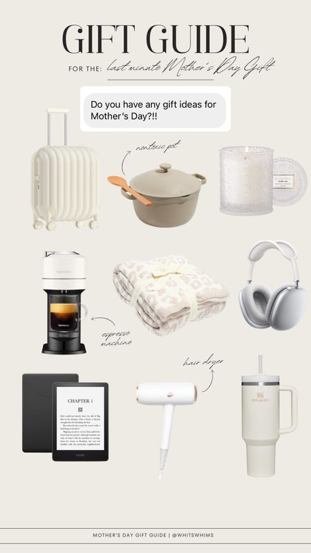 Mother’s Day gift guide! Last minute finds from Amazon!! 

Travel
Suitcase 
Coffee machine 
Hair dryer 
Kindle 
Home decor 
Kitchen find 

#LTKGiftGuide #LTKHome #LTKStyleTip