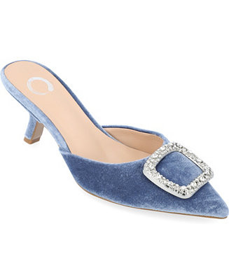 Journee Collection Women's Rishie Ornamented Kitten Heel Velvet Slip On Pumps - Macy's | Macy's