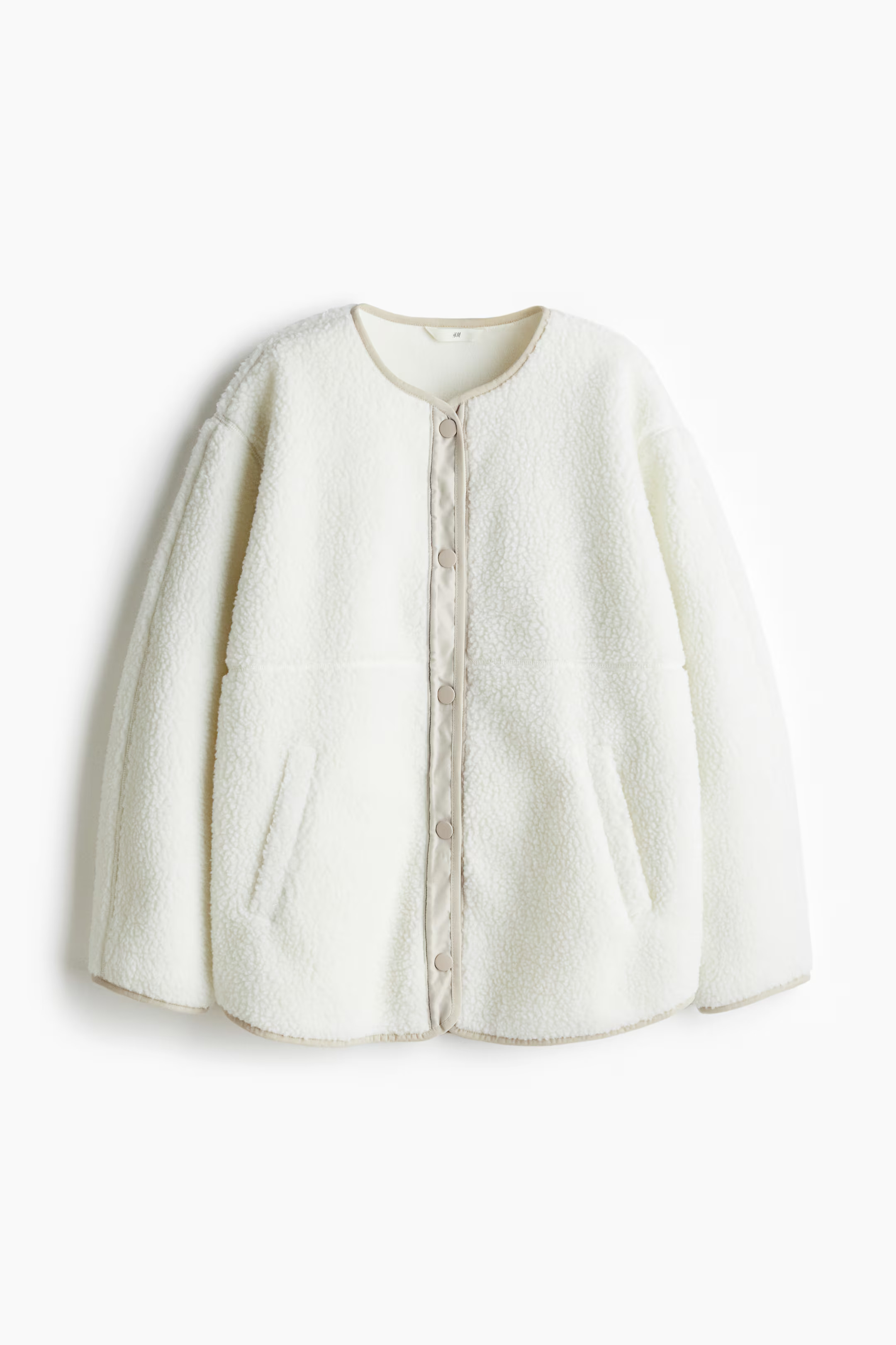 Chaqueta de borreguito - Cuello redondo - Manga larga - Blanco - MUJER | H&M ES | H&M (FR, IT, ES, PT, BE)