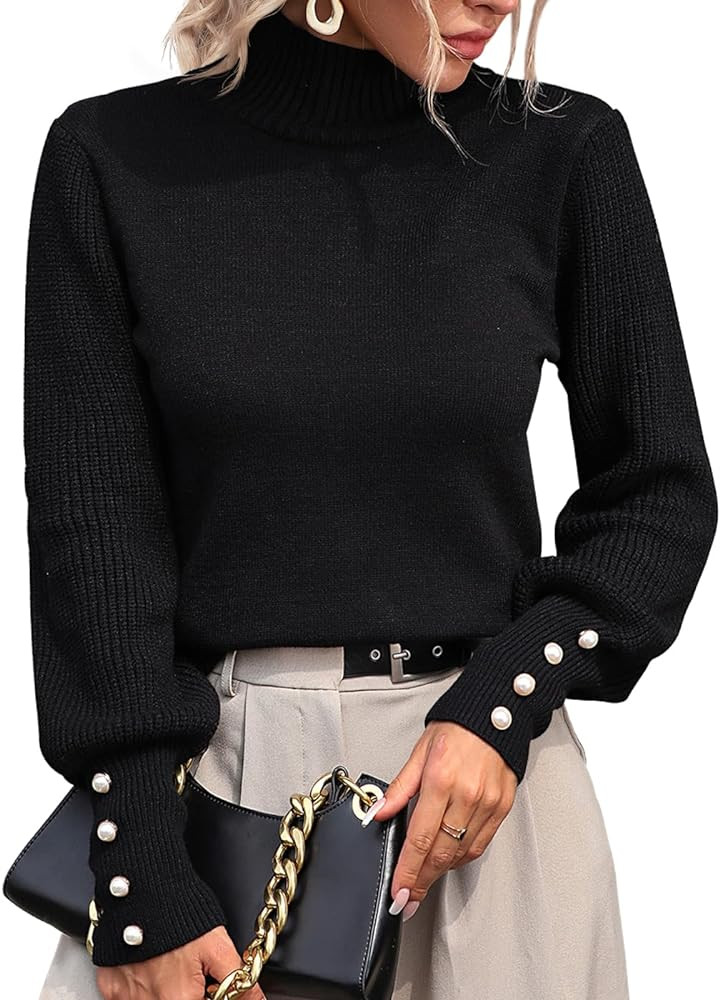 Upopby Women's Fall Winter Turtleneck Sweaters for Women Lantern Sleeve Knitted Pullover Sweater ... | Amazon (US)