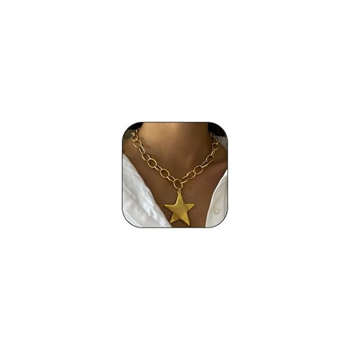 Chunky Gold Star Necklace for Women Big Star Statement Necklace Thick Pentagram Geometric Pendant Necklaces Birthday Jewelry Gifts (Gold) | Amazon (US)