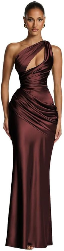 One Shoulder Mermaid Bridesmaid Dresses Pleated Satin Long Formal Wedding Evening Party Gowns for... | Amazon (US)