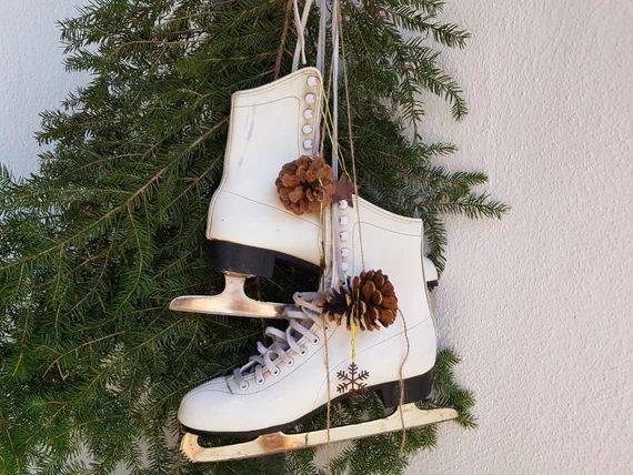 Shabby Decoration, White Ice Skates, Leather White, Ice Crystals, Christmas Decoration,Winter Dec... | Etsy (US)