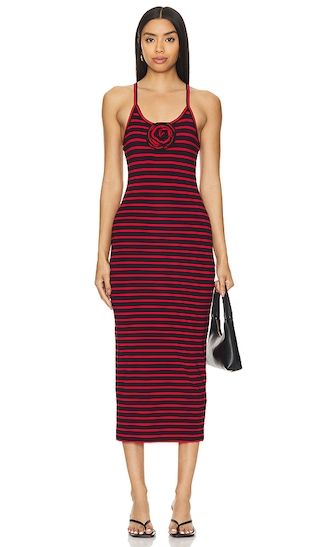 Carmen Midi Dress in Black & Red Stripe | Revolve Clothing (Global)