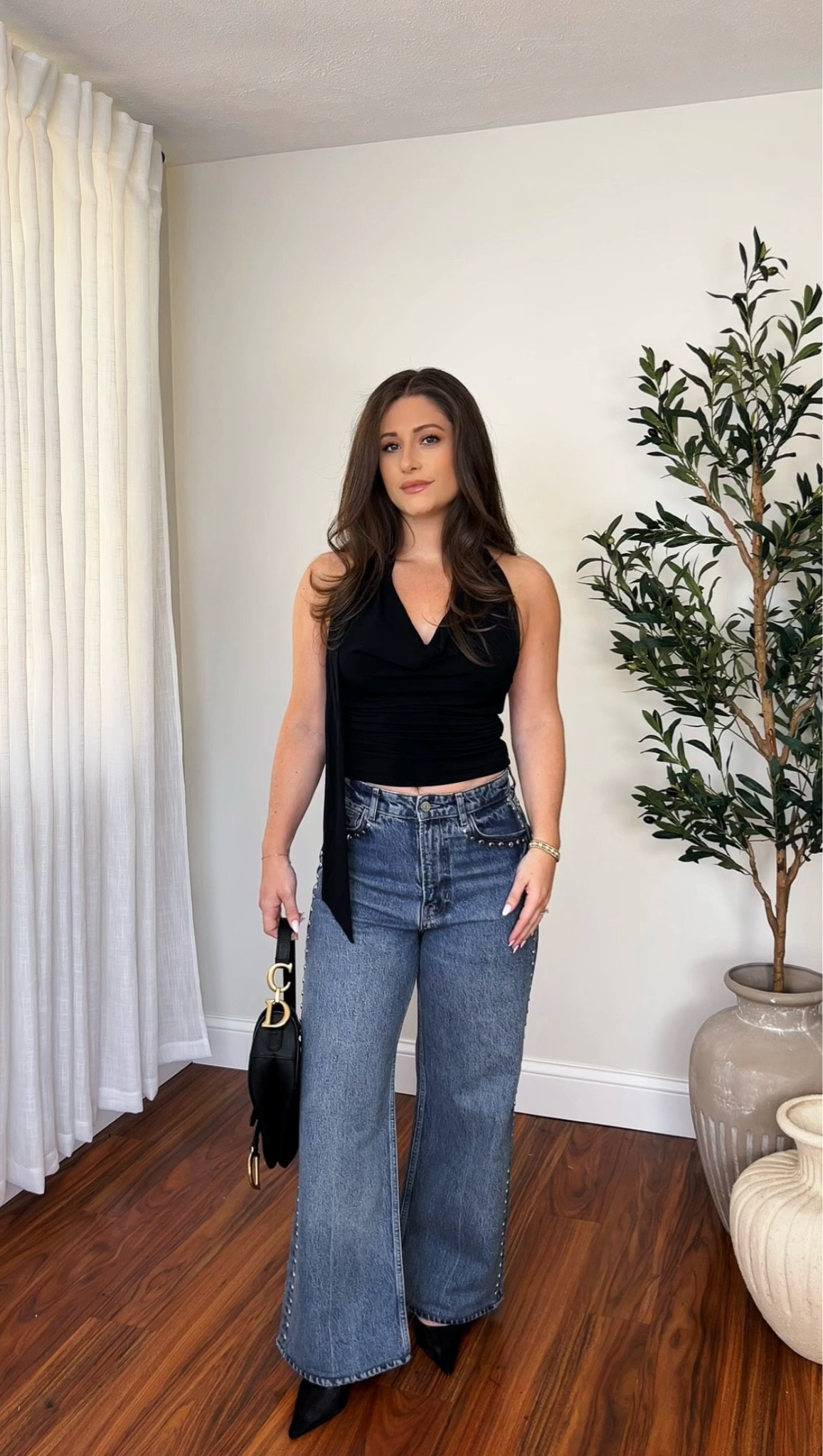 Date Night Outfit 🖤 I’m 5’1 wearing size Small top @abercrombie / size 25 jeans @Reformation / top is almost sold out, linked some similar ones! 

#LTKgrwm #LTKootd #LTKPetite
