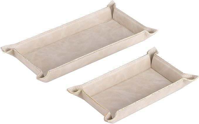 Navaris Faux Leather Tray Set - 2 Valet Organizer Trays for Bedside Table, Night Stand, Desk - St... | Amazon (US)