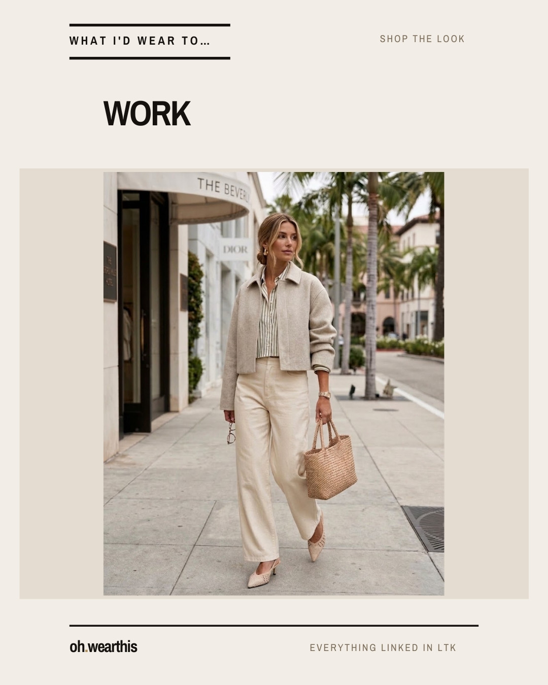 Workwear, but make it effortless. 🤍 A soft neutral jacket, striped button - down, wide-leg trousers and woven accessories - polished enough for the office without feeling overly corporate. Every piece is easy to rewear outside of work, too.

Shop the full look in LTK ✨

#LTKWorkwear #LTKStyleTip #LTKFinds #WorkOutfit #OfficeStyle #WorkwearInspo #BusinessCasual #NeutralStyle #ClassicStyle #EverydayStyle #WardrobeEssentials 

 #LTKootd #LTKSeasonal #LTKWorkwear