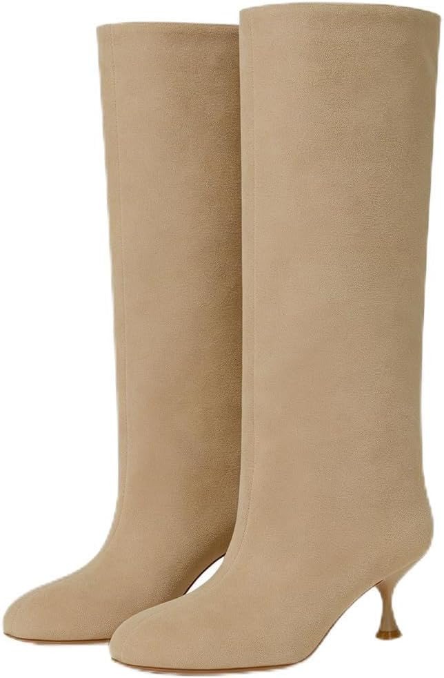Suede Knee High Boots Women Fall Wide Calf Kitten Heel 2.24" Tall | Amazon (US)