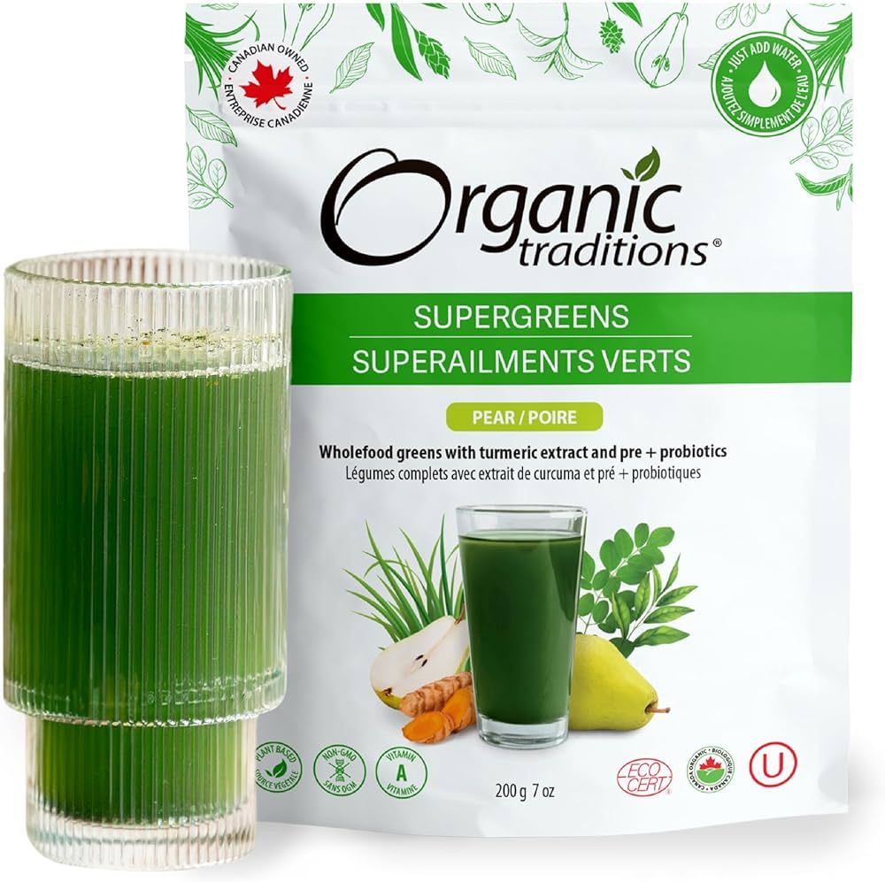 Organic Traditions Supergreens Greens Powder with Turmeric | Pear Flavour | Organic Greens Smooth... | Amazon (CA)