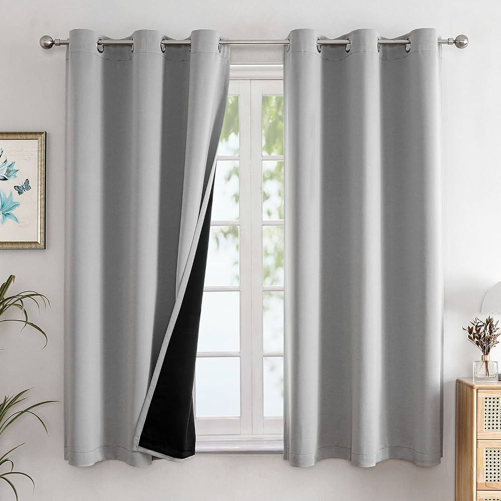 ChrisDowa 100% Blackout Curtains for Bedroom with Black Liner, 2 Thick Layers Total Blackout Ther... | Amazon (US)