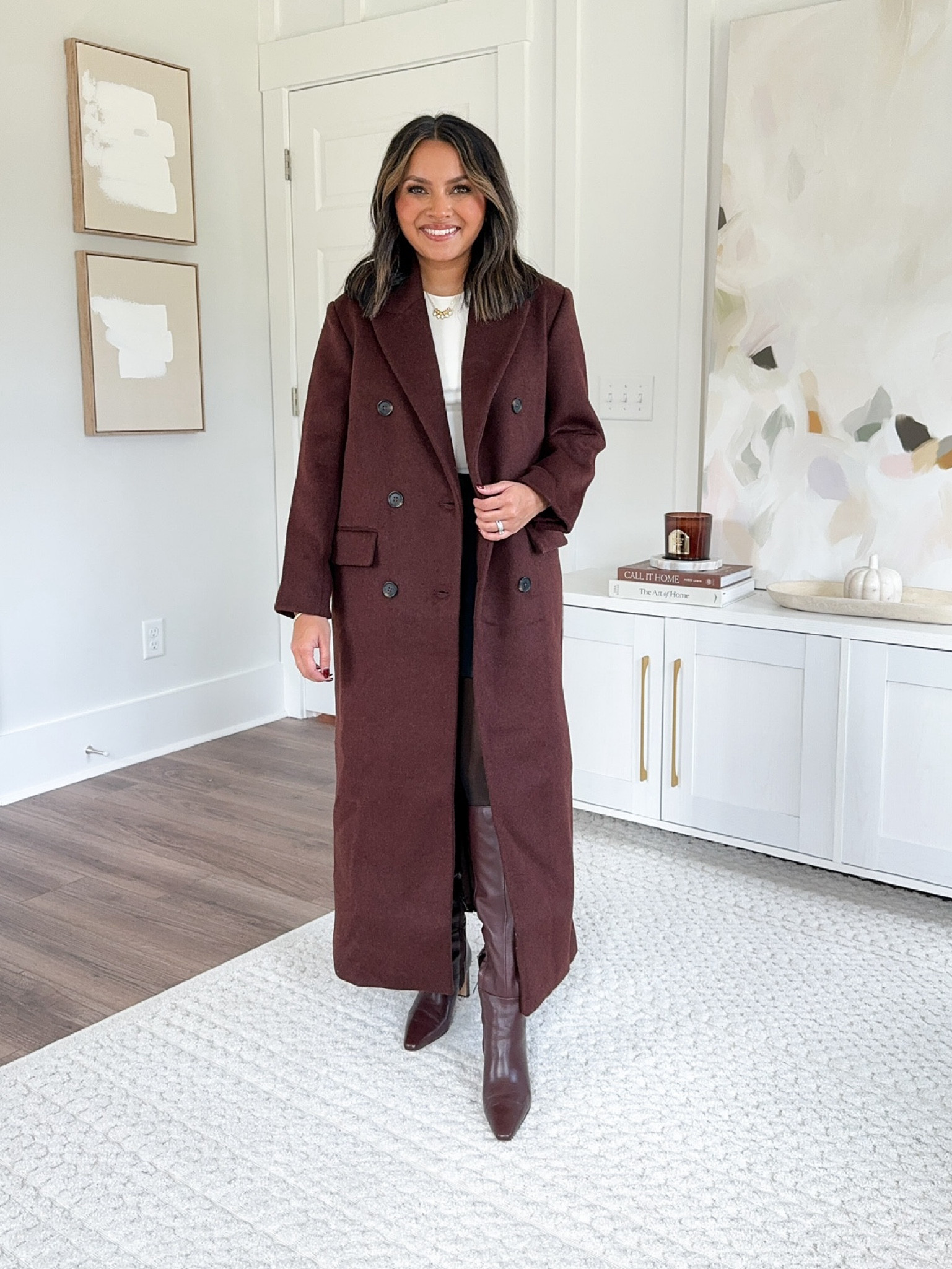 Brown long coat XXS petite TTS - size up a size if you want to button it over thick sweaters 
White ribbed top - similar linked 
Black mini skort size S TTS - usually size 2/26 
Black tights size small TTS
Brown spice boots size 5 TTS

Fall outfit 
Fall style 
Abercrombie sale 
Boots 
Fall Family Photos 
Date night outfits 
Cardigan 

Honey Sweet Petite 
Honeysweetpetite

#LTKStyleTip #LTKFallSale #LTKSeasonal