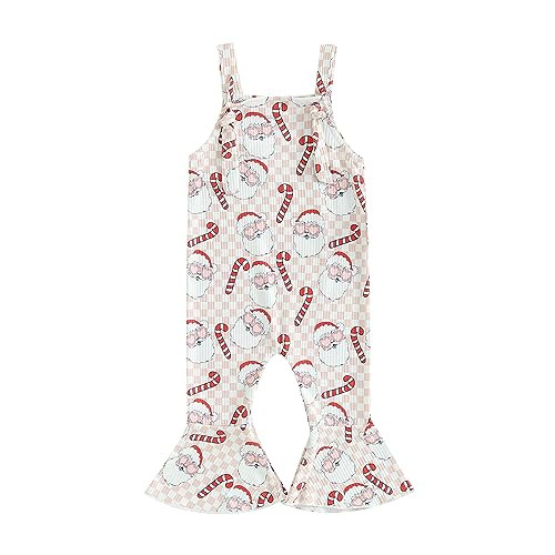 YOKJZJD Toddler Baby Girl Christmas Outfit Santa Claus Suspender Romper Jumpsuit Overalls Bell Bottom Pants Fall Clothes (Light Pink, 12-18 Months) | Amazon (US)