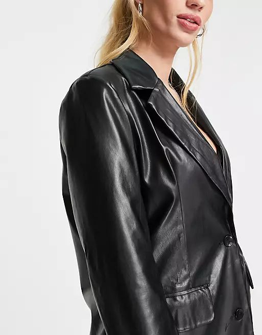 Missyempire oversized leather look blazer jacket in black | ASOS (Global)