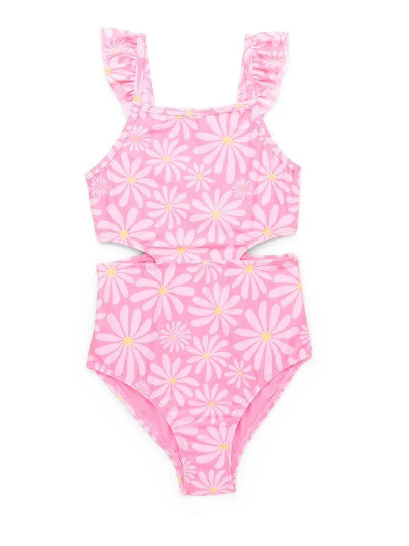 Wonder Nation Girls Monokini Swimsuit with Flutter Straps and UPF 50, 1-Piece, Sizes 4-18 & Plus ... | Walmart (US)