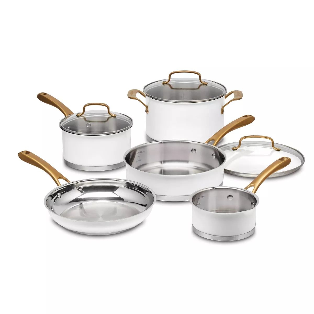 Cuisinart Classic 8pc Stainless Steel Cookware Set with Brushed Gold Handles Matte White | Target